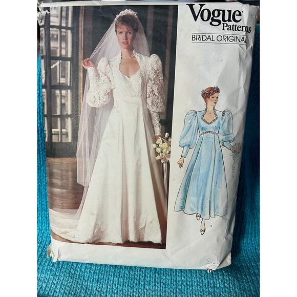 Vogue sewing pattern 1091 formal wedding dress leg of mutton puff sleeves sz 13 - Picture 1 of 8